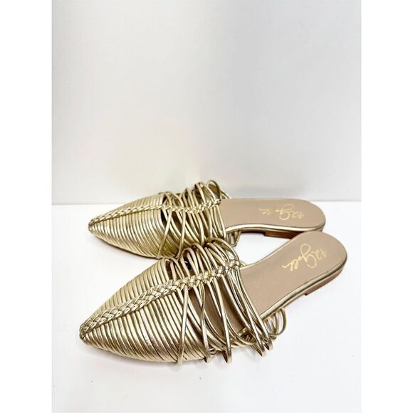 42 Gold Shoes Womens Size 5 Pointed Toe Metallic Leather Mules - Picture 7 of 13